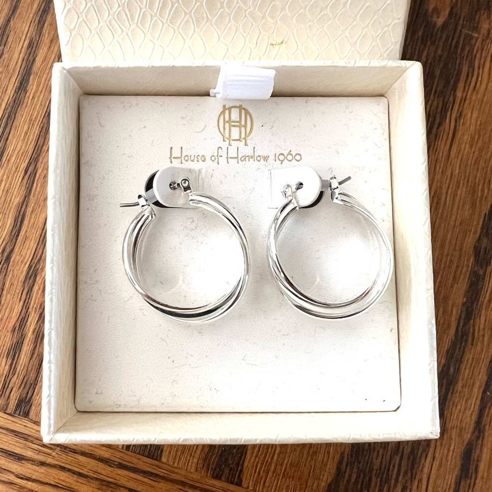 House of Harlow | Silver Twist Hoop Earrings | Pierced Ears